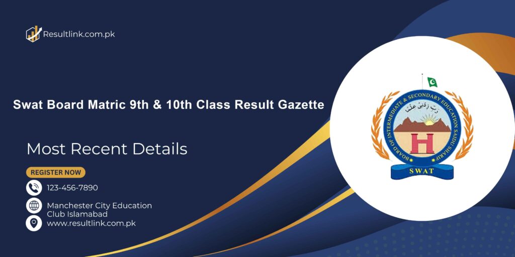 Swat Board Matric 9th & 10th Class Result Gazette